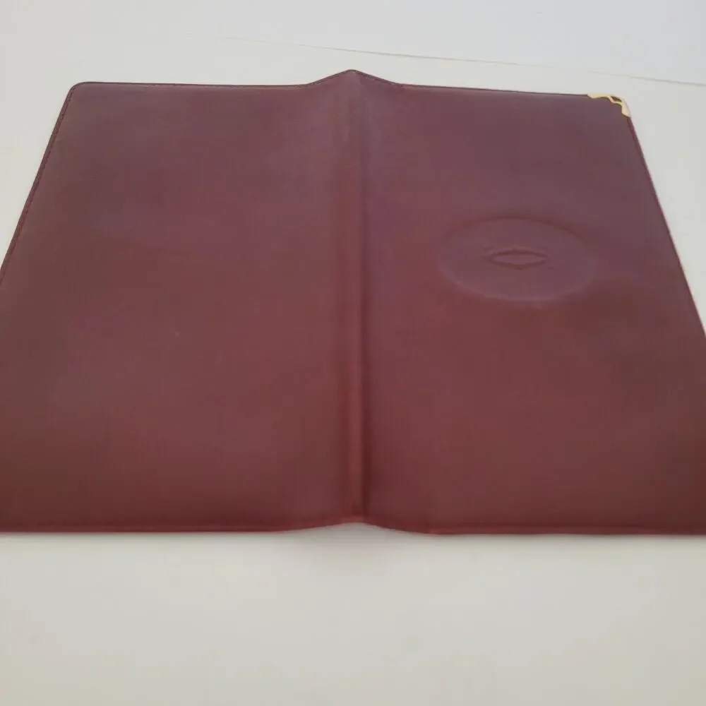Cartier Vintage Bifold Leather Bordeaux Red‎ Wallet Large Credit Card Burgundy